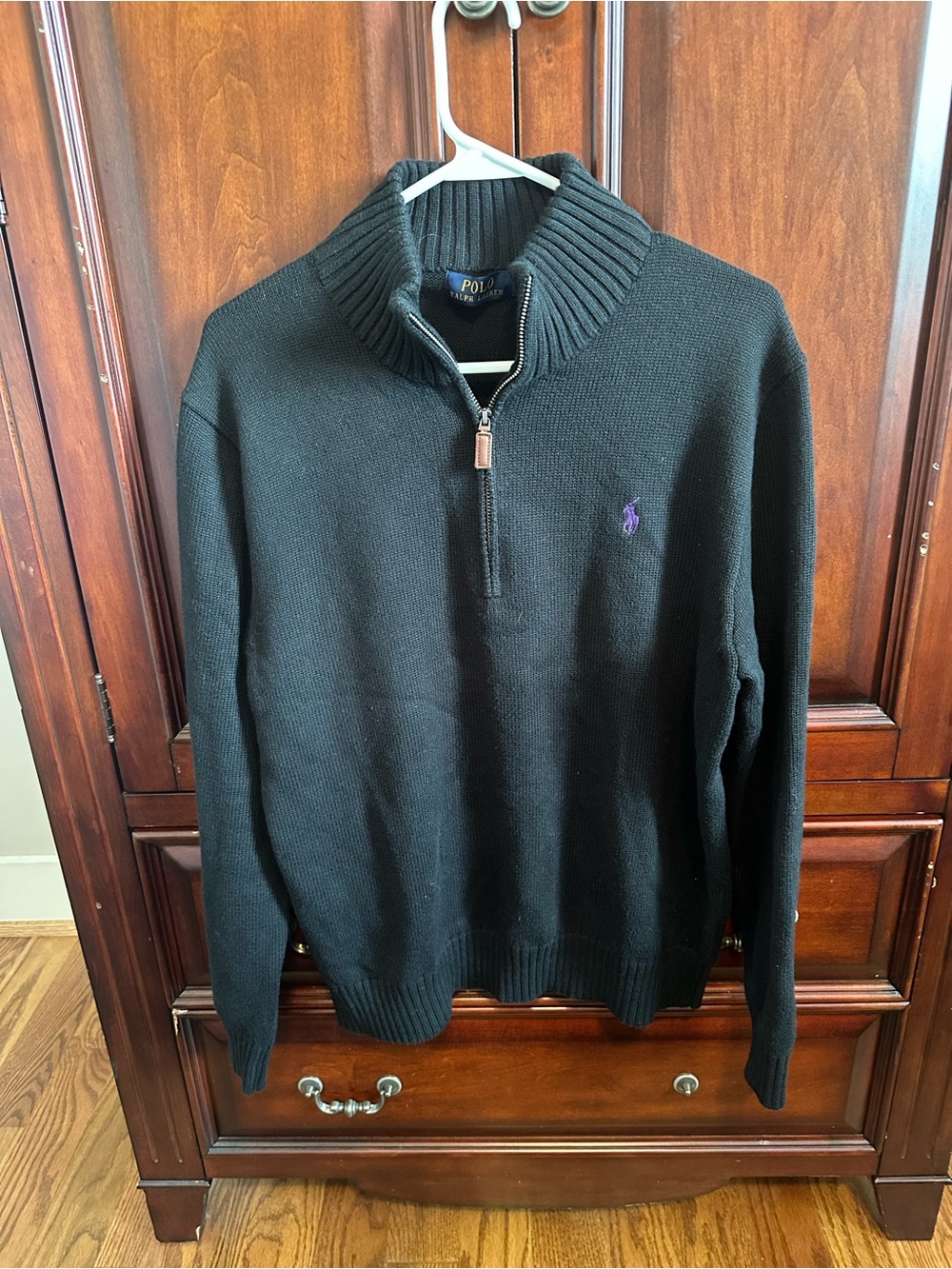 Polo by Ralph Lauren Black 1/4-Zip Sweater with Purple Pony